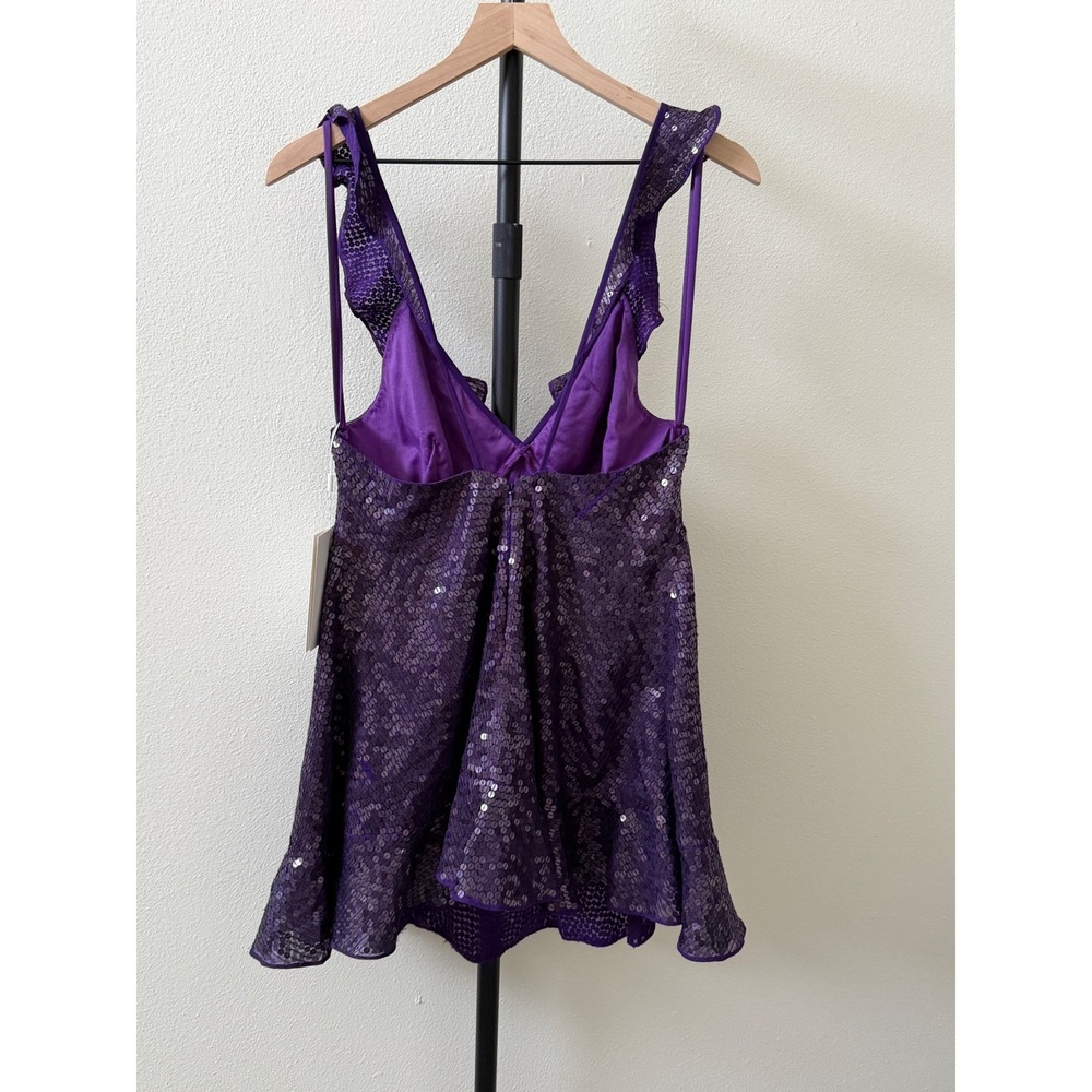Mac Duggal Sequin V Neck Ruffle Dress Purple Size 4 Party Cocktail - Picture 2 of 8